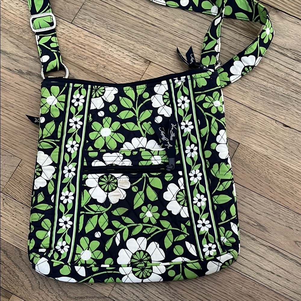 Vera Bradley Black and Green Floral Hipster Crossbody Bag Lucky You